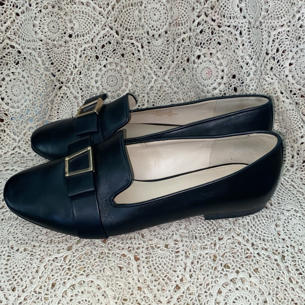 Cole Haan Black Loafers with Gold Buckle - Picture 3 of 8
